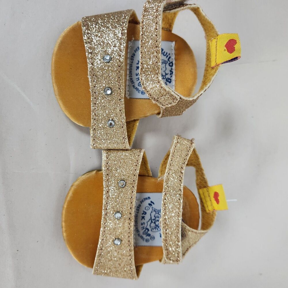 BUILD A BEAR WORKSHOP Gold Glitter‎ Shoes rhinestone sandals fancy dress up
